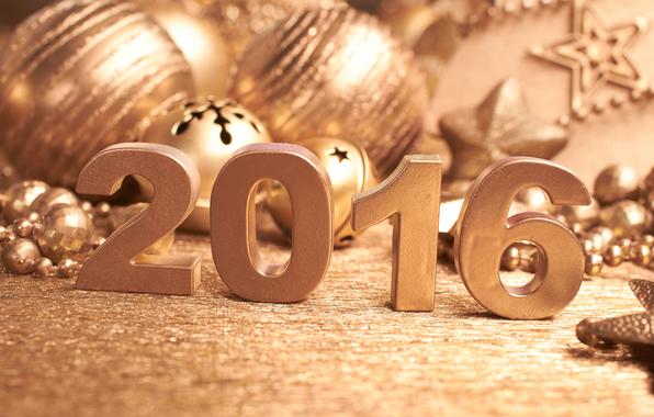 Открытки Открытки на Новый год и Рождество 2016 Открытка, картинка, 2016, золото