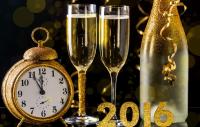 Открытка, картинка, 2016, часы, шампанское, фужеры, с новым годом