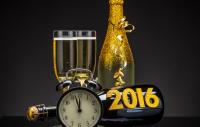 Открытка, картинка, 2016, часы, шампанское, с новым годом