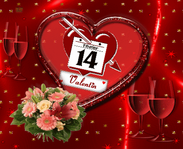 Открытка, картинка, 14 февраля, сердце, поздравление, календарь, вино