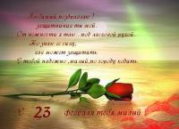 Открытка, 23 февраля, поздравление, День Защитника Отечества, мужской праздник, роза, стихи