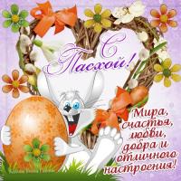 Открытка, картинка, Пасха, крашеные яйца, поздравление, светлый праздник Пасхи, Христос воскрес, зай...