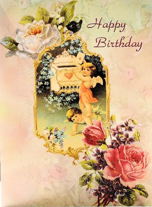 Открытки Ретро-открытки на день рождения Ретро открытка на день рождения Девочка